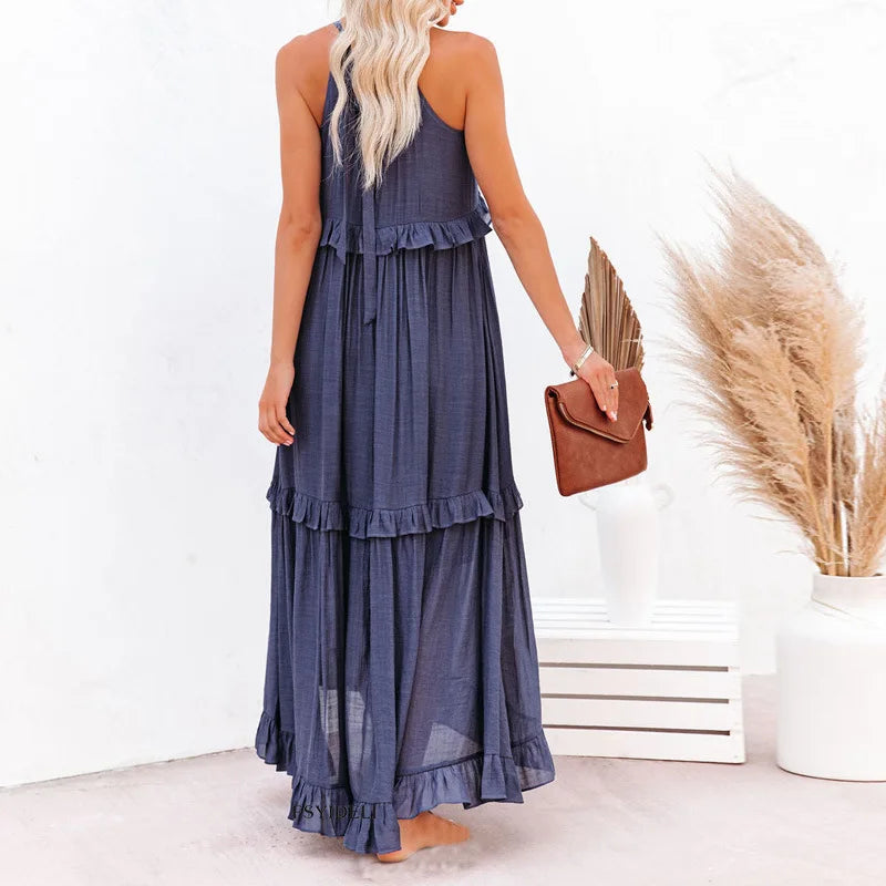 Sarah | Maxikleid mit Rüschen und Halterneck