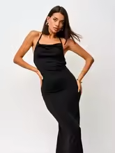 Damen ärmelloses Abendkleid mit Schnürung, offenem Rücken und Spaghettiträgern