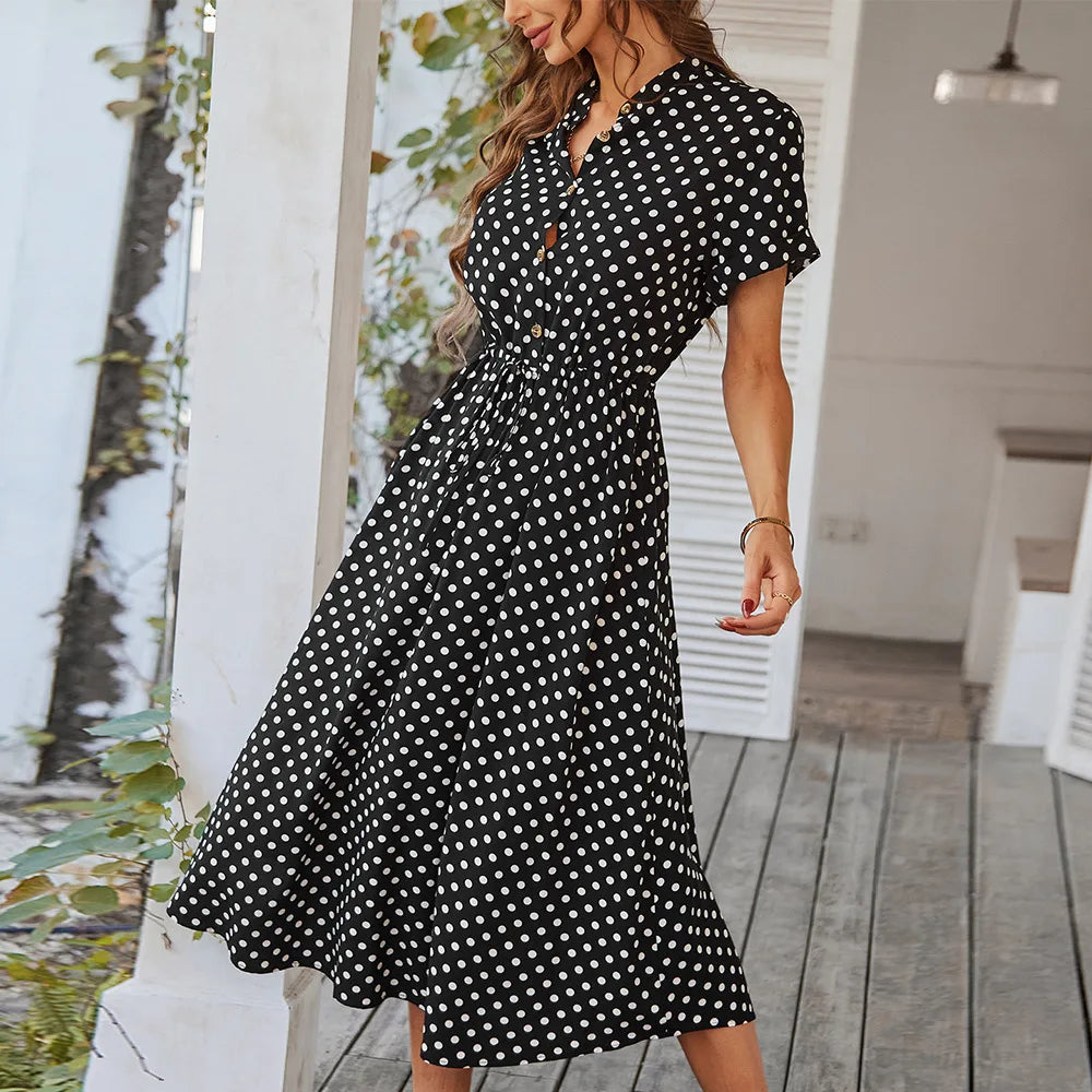 Dotarie™ Gepunktetes Midi-Hemdkleid