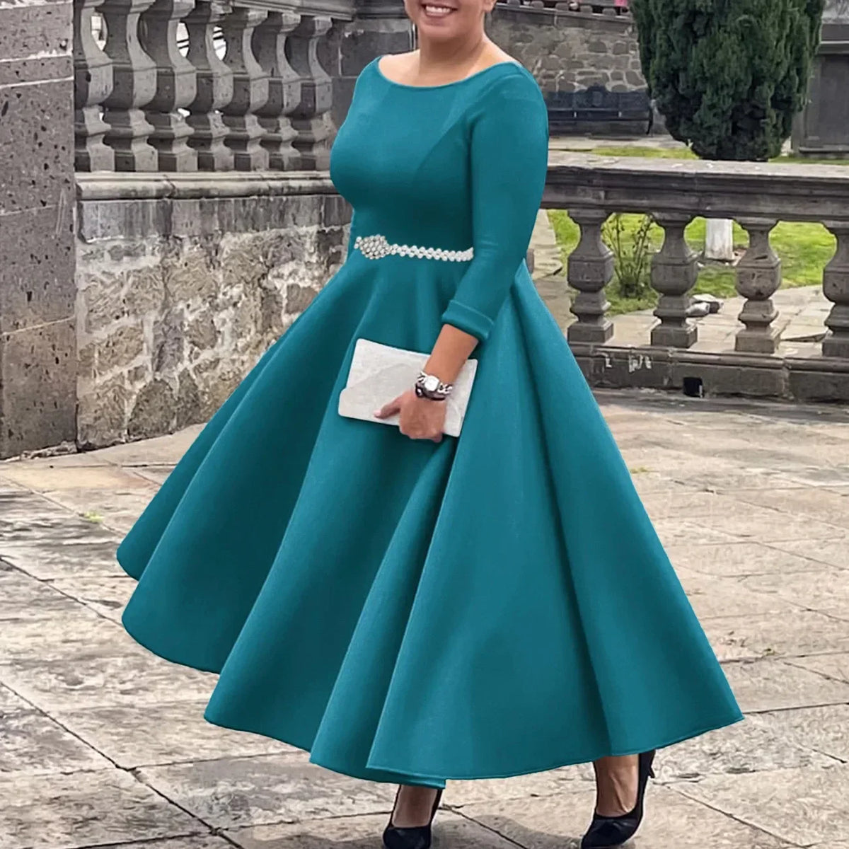 Alessia | Faltenwurf Maxi-Kleid in A-Linie mit Gürtel