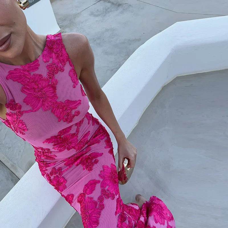 Iris | Blumiges Mesh-Bodycon-Abendkleid