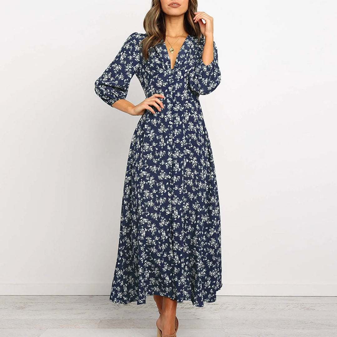 Marina™ | Geblümtes Midi-Kleid mit Knopfleiste