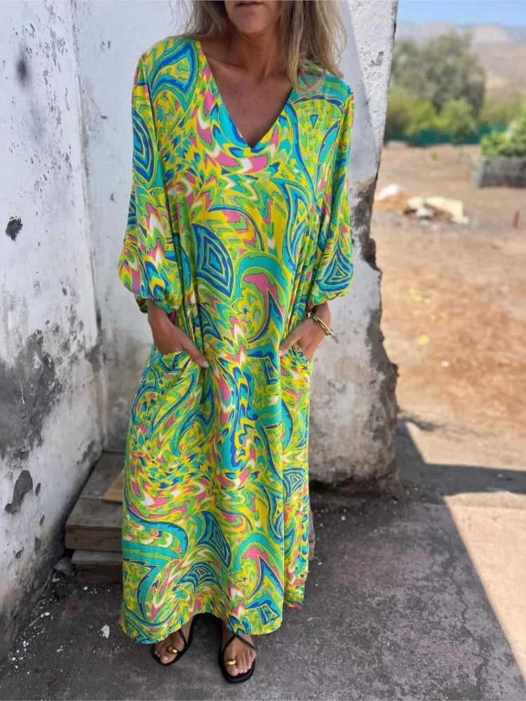 Solstice Bloom Boho Pocket Maxi Dress