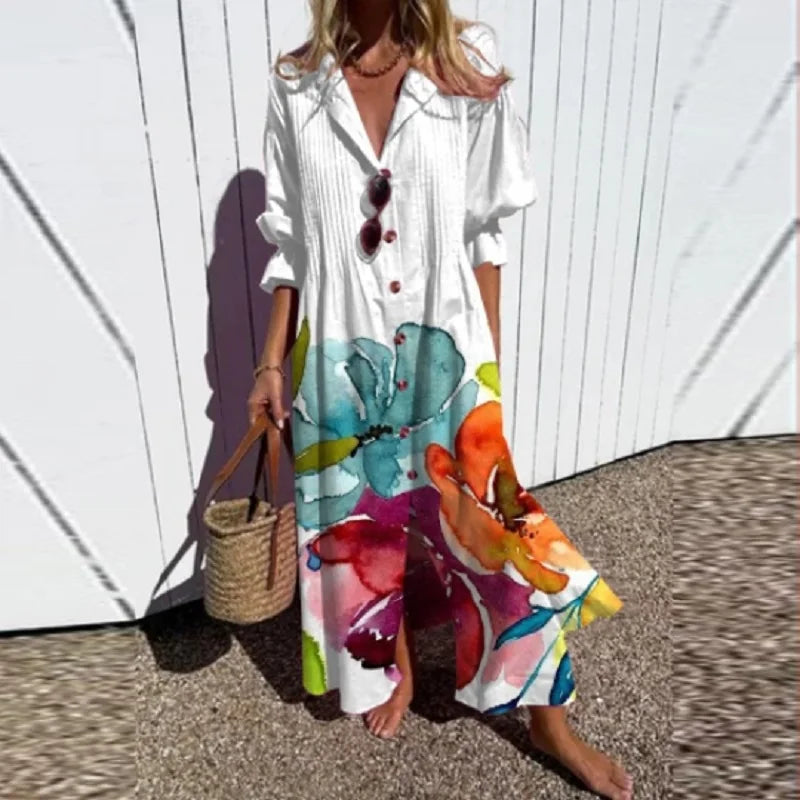 Olivia Short Sleeve Flowy Boho Chic Summer Maxi Dress