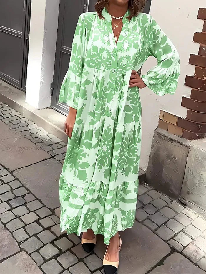 Lila | Maxikleid im Boho-Stil mit V-Ausschnitt und ausgestellten Ärmeln