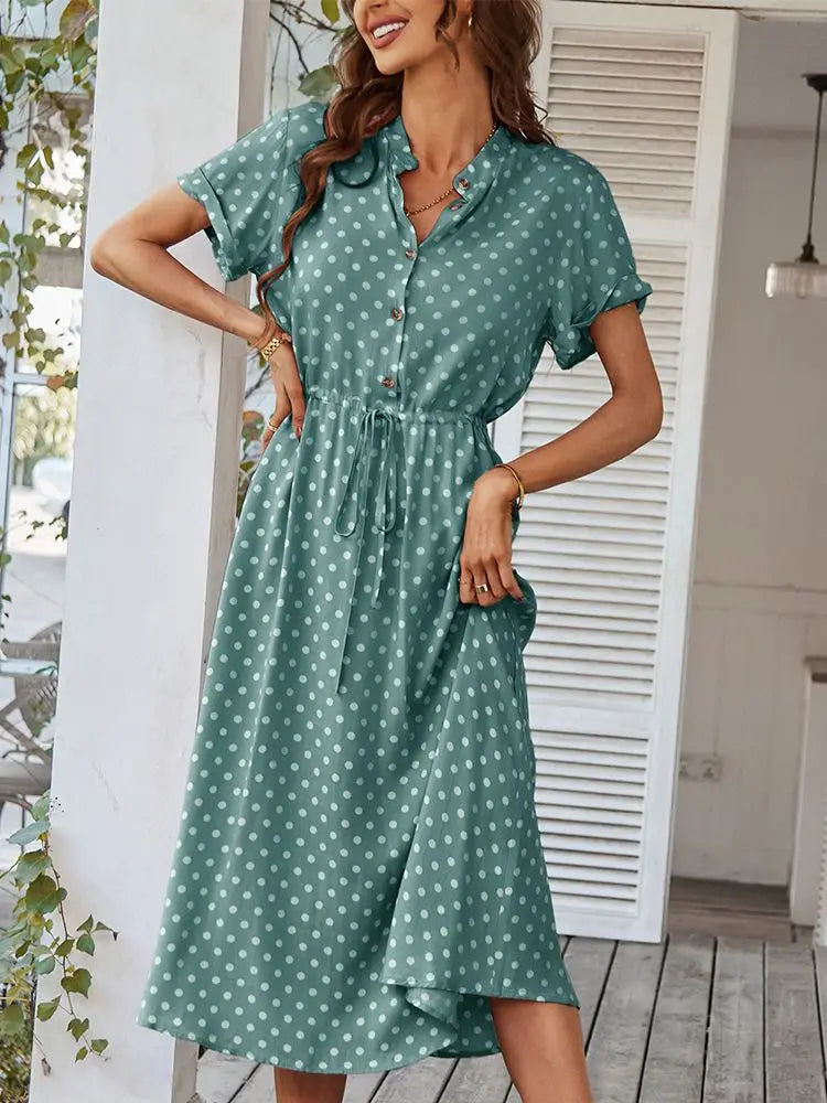 Dotarie™ Gepunktetes Midi-Hemdkleid