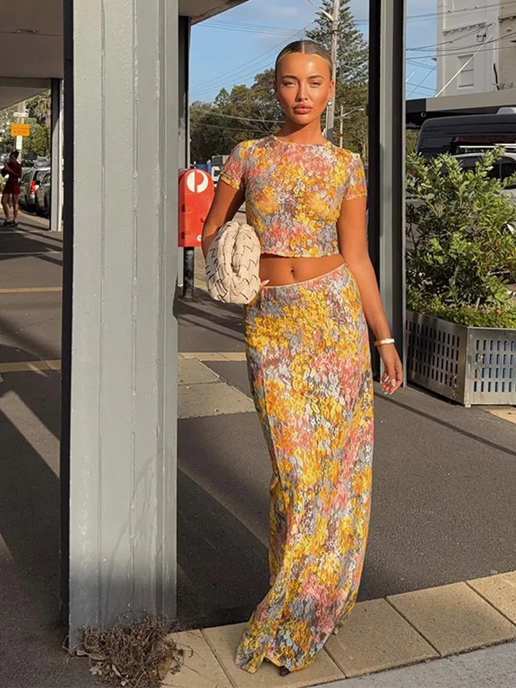 Ophelia Two-Piece Floral Crop Top and Maxi Skirt Set