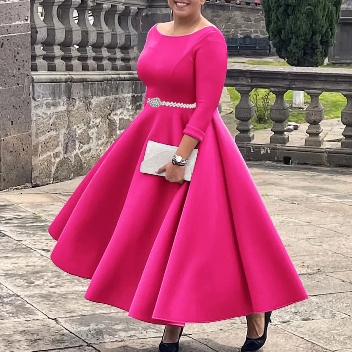 Alessia | Faltenwurf Maxi-Kleid in A-Linie mit Gürtel