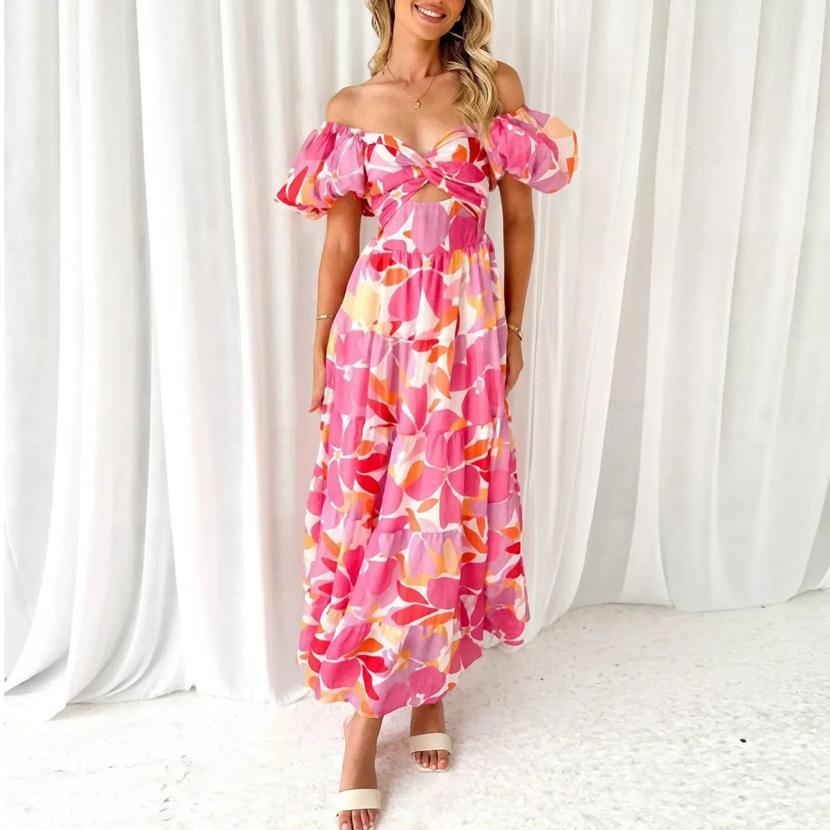 Mira | Florales, formelles Maxikleid mit V-Ausschnitt