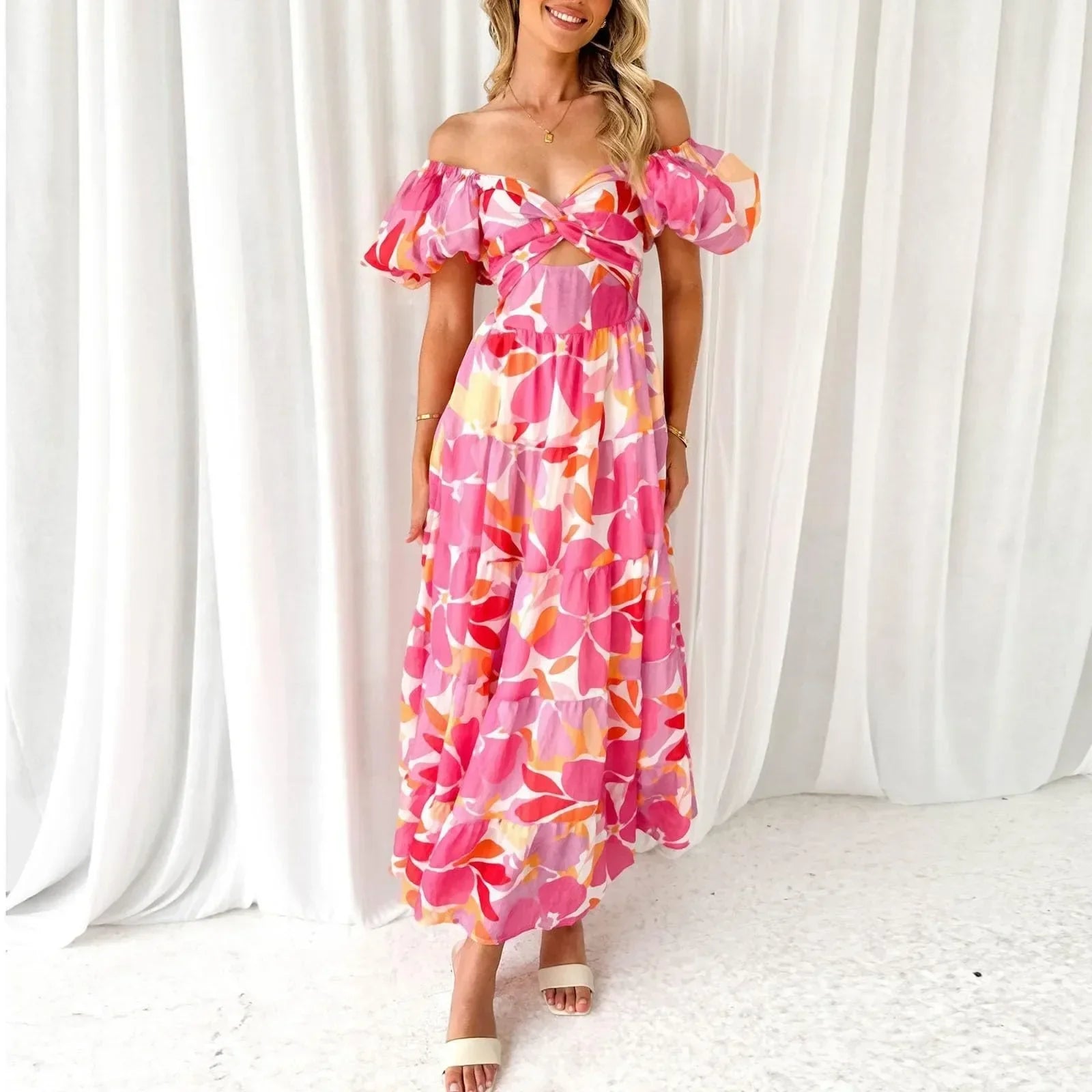 Mira | Florales, formelles Maxikleid mit V-Ausschnitt