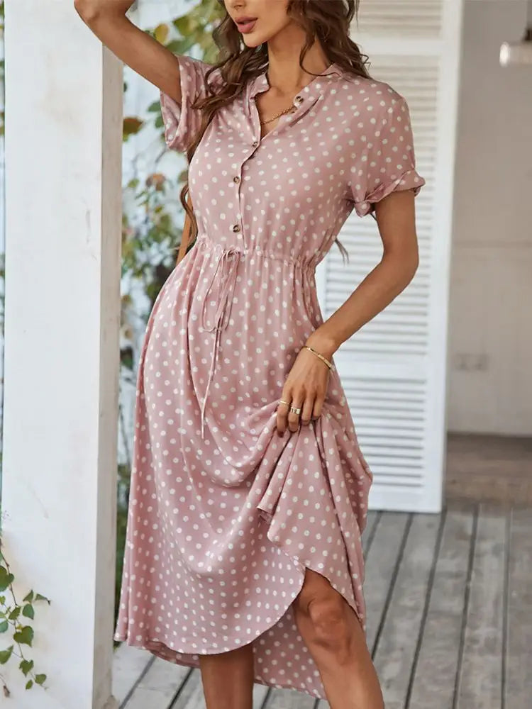 Dotarie™ Gepunktetes Midi-Hemdkleid