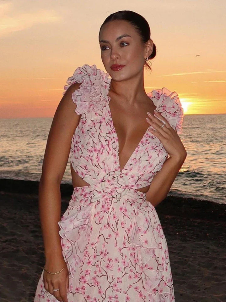 Lexi – Elegantes Rückenfreies Maxikleid mit Rüschen