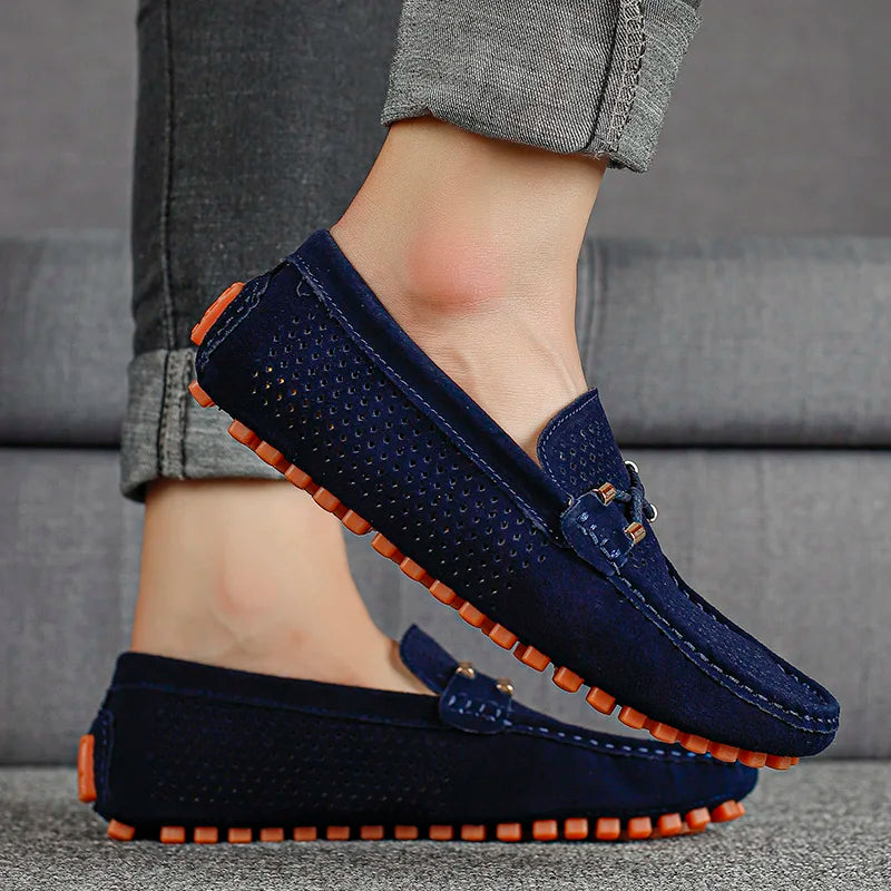 Miro Leder-Loafer mit Perforation - Blau