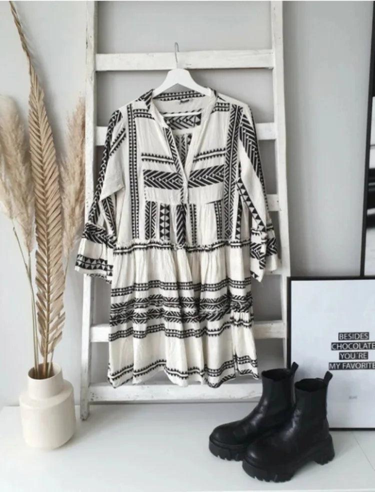 Azaria | Geometrisches Print V-Ausschnitt Kurzkleid