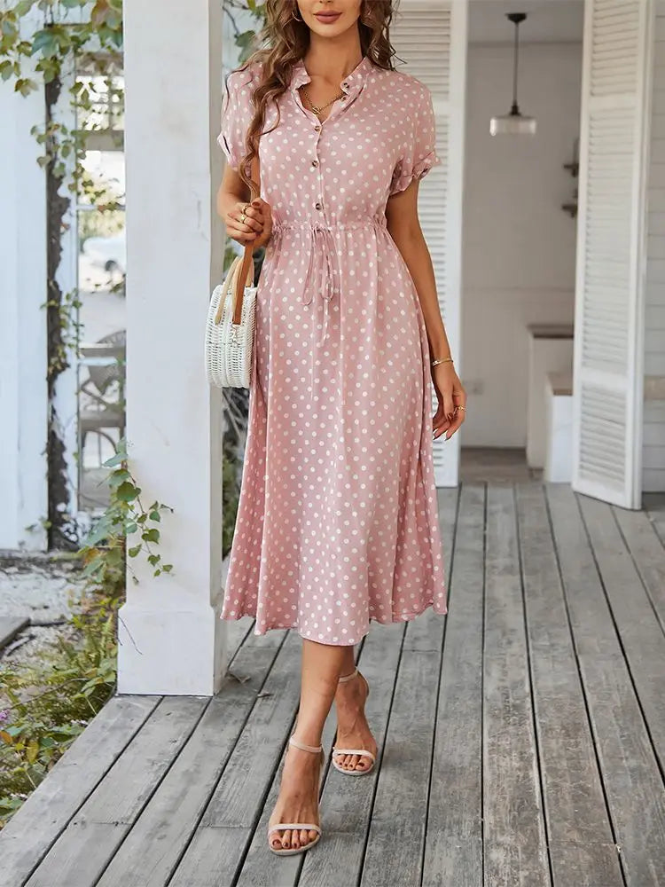 Dotarie™ Gepunktetes Midi-Hemdkleid