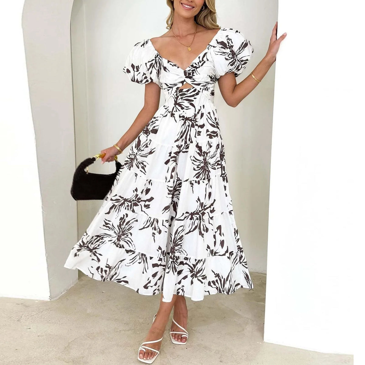 Mira | Florales, formelles Maxikleid mit V-Ausschnitt