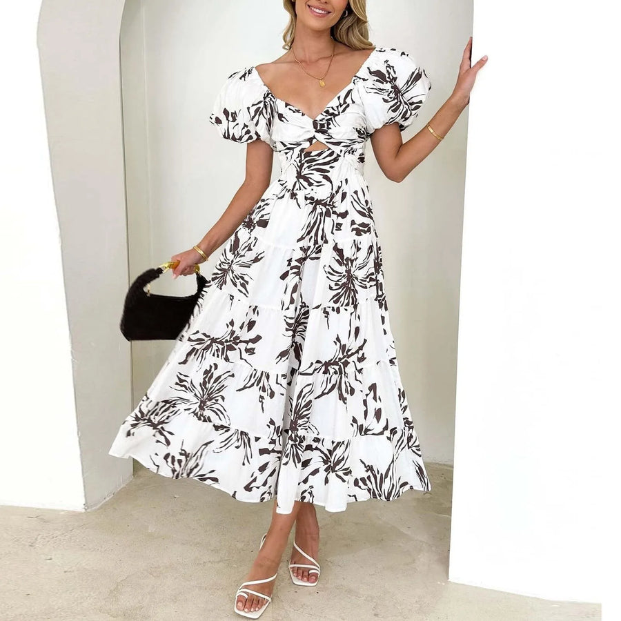 Mira Floral V-Neck Maxi Dress for Weddings and Galas