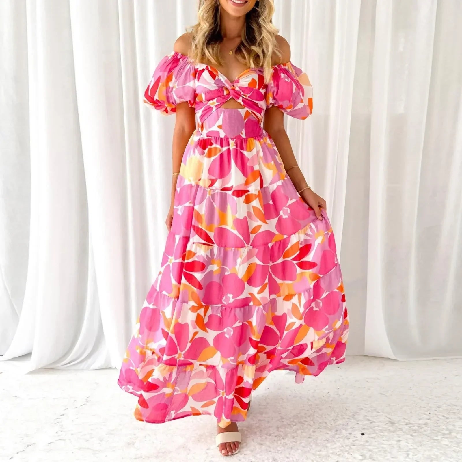 Mira | Florales, formelles Maxikleid mit V-Ausschnitt