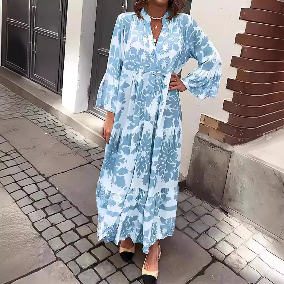 Lila | Maxikleid im Boho-Stil mit V-Ausschnitt und ausgestellten Ärmeln