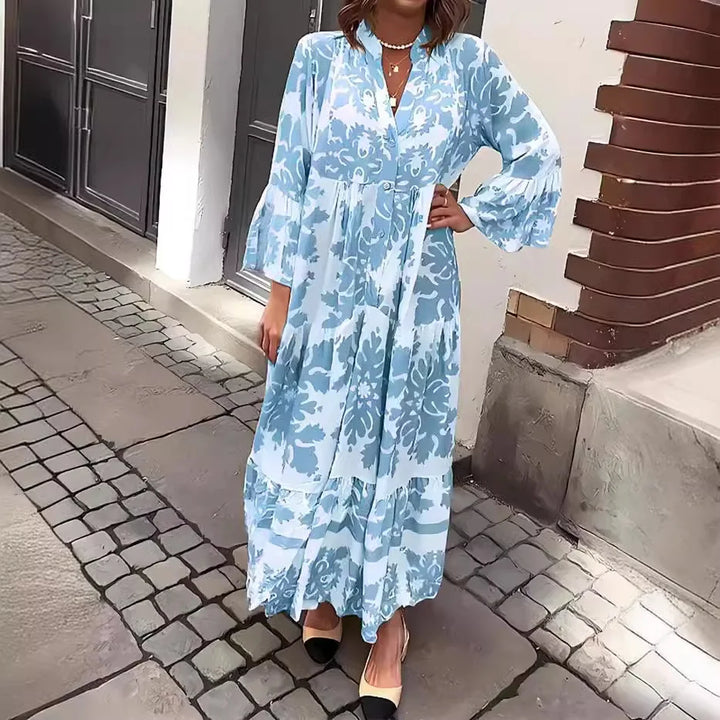Lila | Maxikleid im Boho-Stil mit V-Ausschnitt und ausgestellten Ärmeln