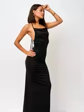 Damen ärmelloses Abendkleid mit Schnürung, offenem Rücken und Spaghettiträgern