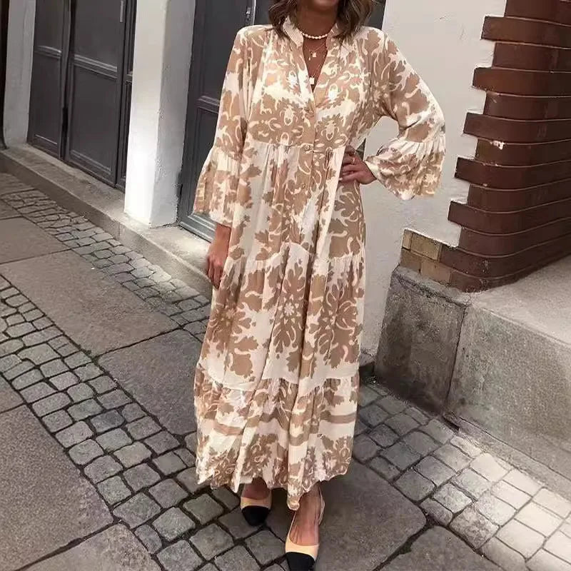 Lila | Maxikleid im Boho-Stil mit V-Ausschnitt und ausgestellten Ärmeln