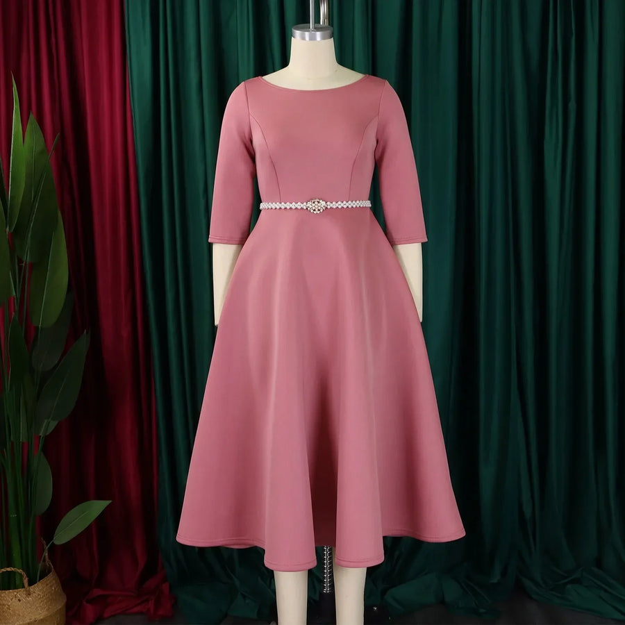 Alessia Pleated A-Line Maxi Dress With Belt