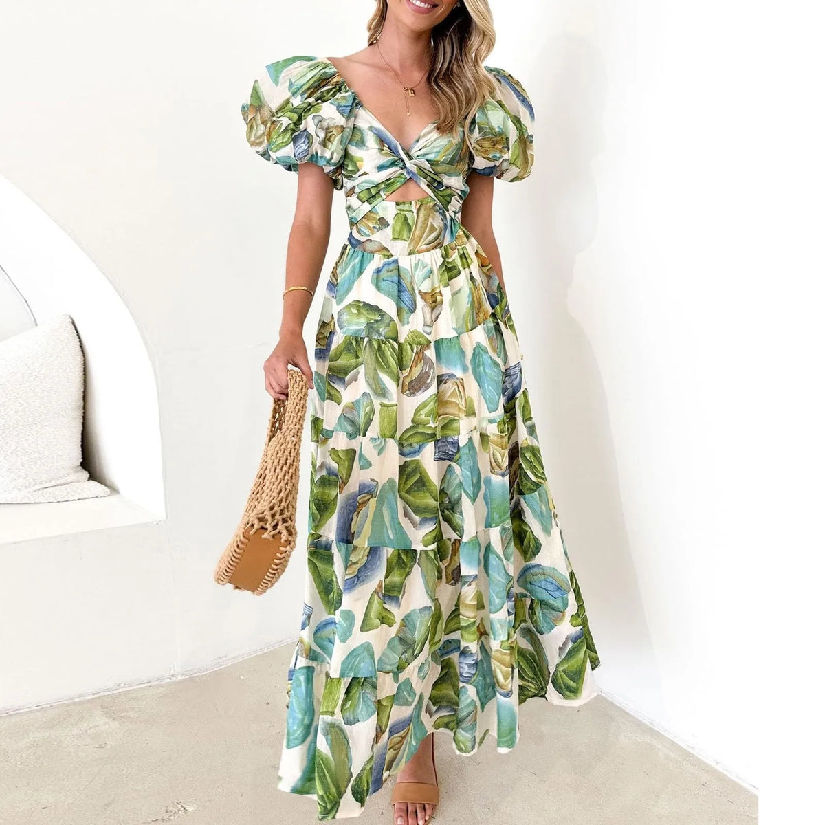 Mira | Florales, formelles Maxikleid mit V-Ausschnitt