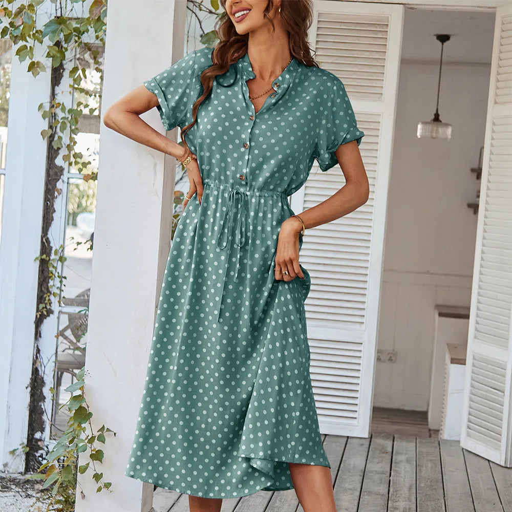 Dotarie™ Gepunktetes Midi-Hemdkleid