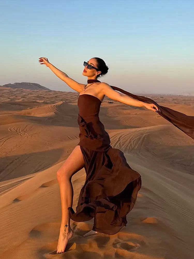 Valentina | Strapless Maxikleid für den Abend mit Schal