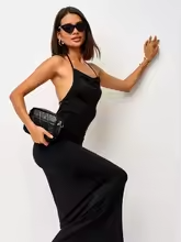 Damen ärmelloses Abendkleid mit Schnürung, offenem Rücken und Spaghettiträgern