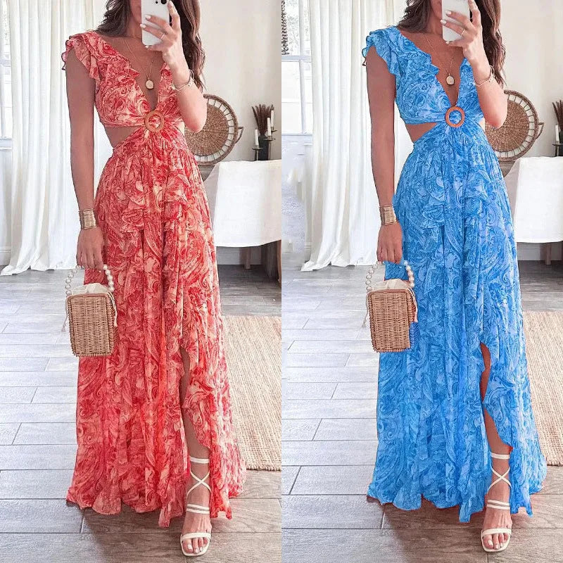 Elara | Bedrucktes Faltenkleid mit V-Ausschnitt