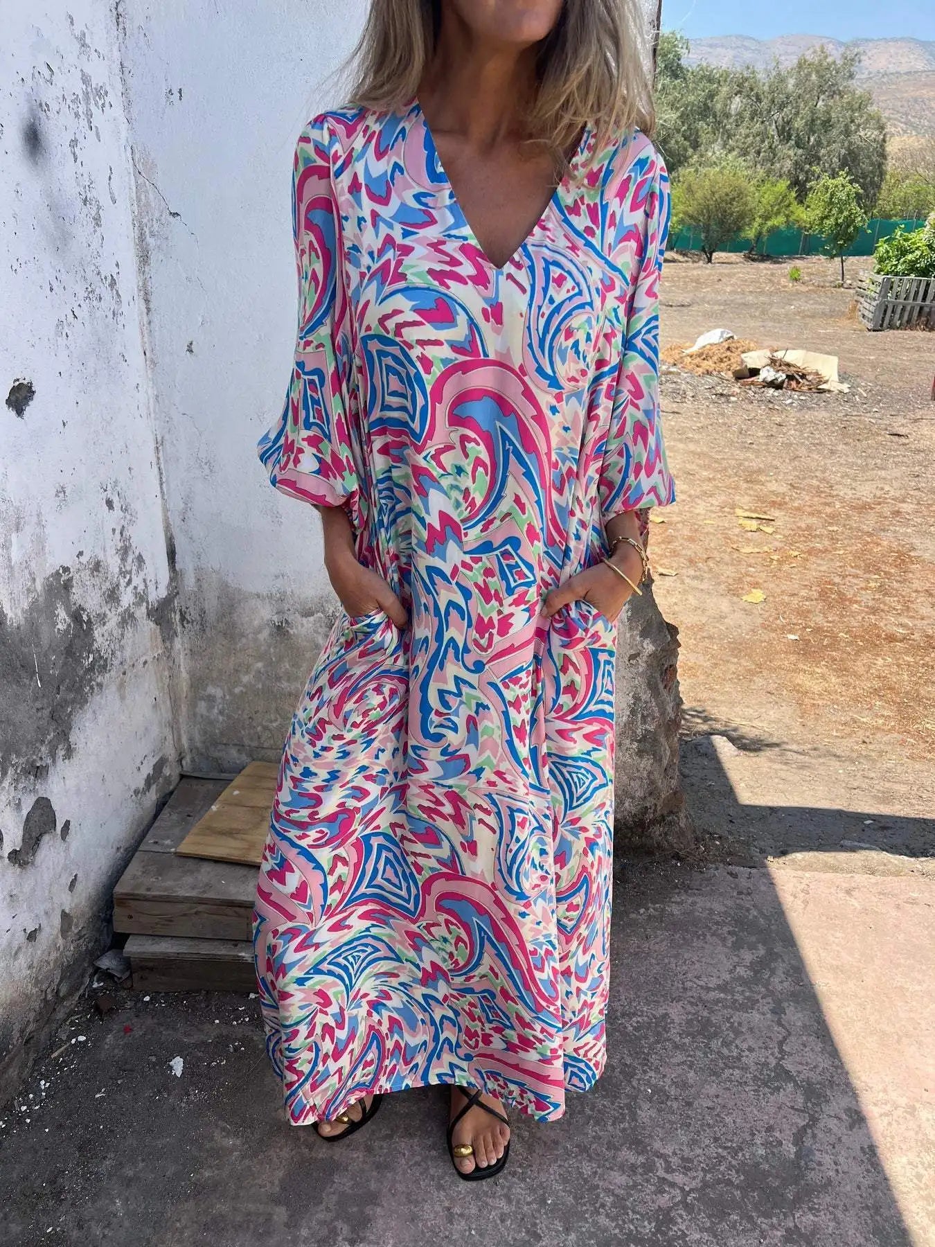 Solstice Bloom™ Boho Maxikleid mit Taschen