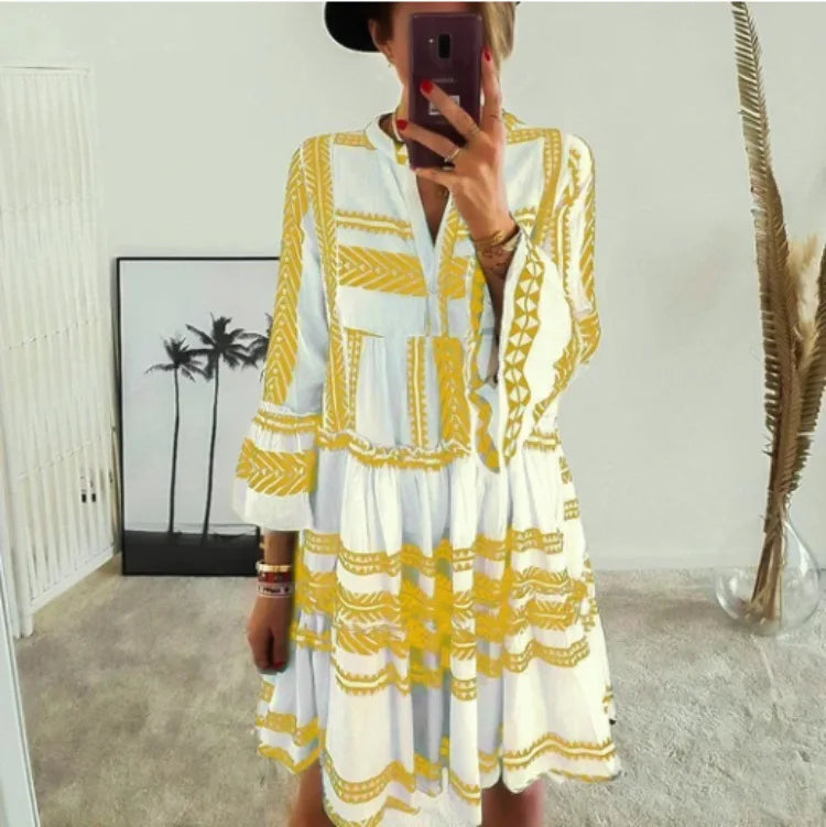 Azaria | Geometrisches Print V-Ausschnitt Kurzkleid