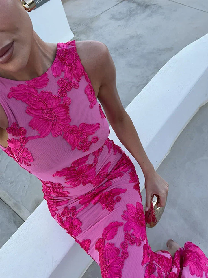 Iris | Blumiges Mesh-Bodycon-Abendkleid