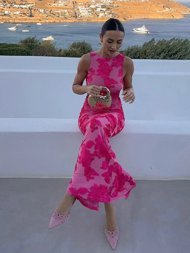 Iris Floral Mesh Bodycon Evening Dress