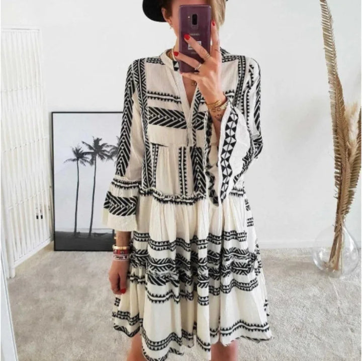 Azaria | Geometrisches Print V-Ausschnitt Kurzkleid