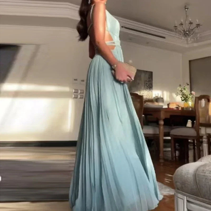 Liana Backless Pleated Beach Dress