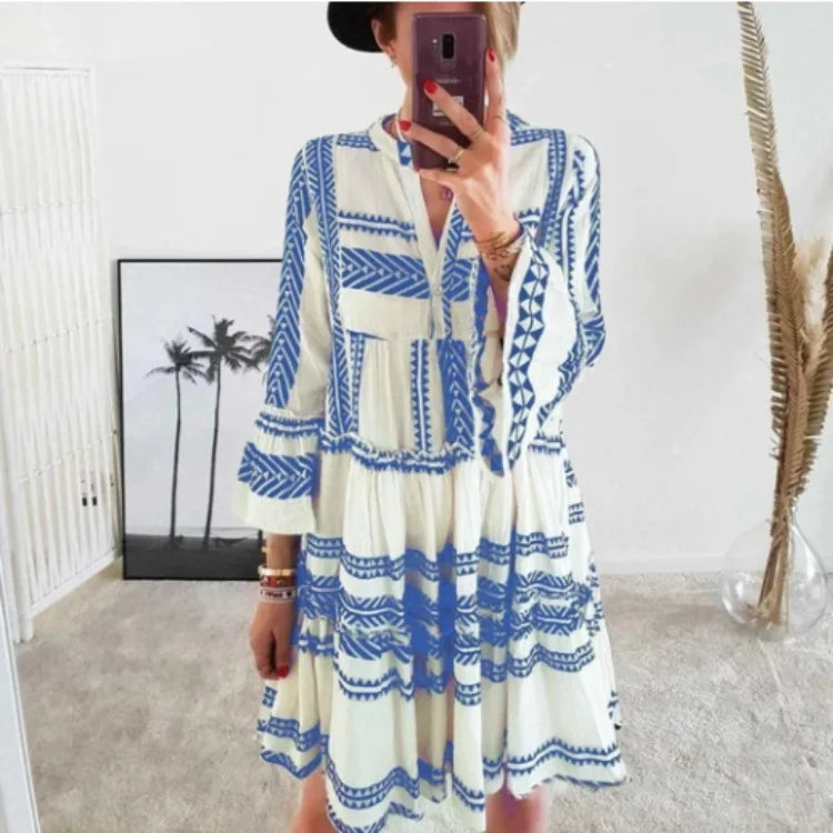 Azaria | Geometrisches Print V-Ausschnitt Kurzkleid