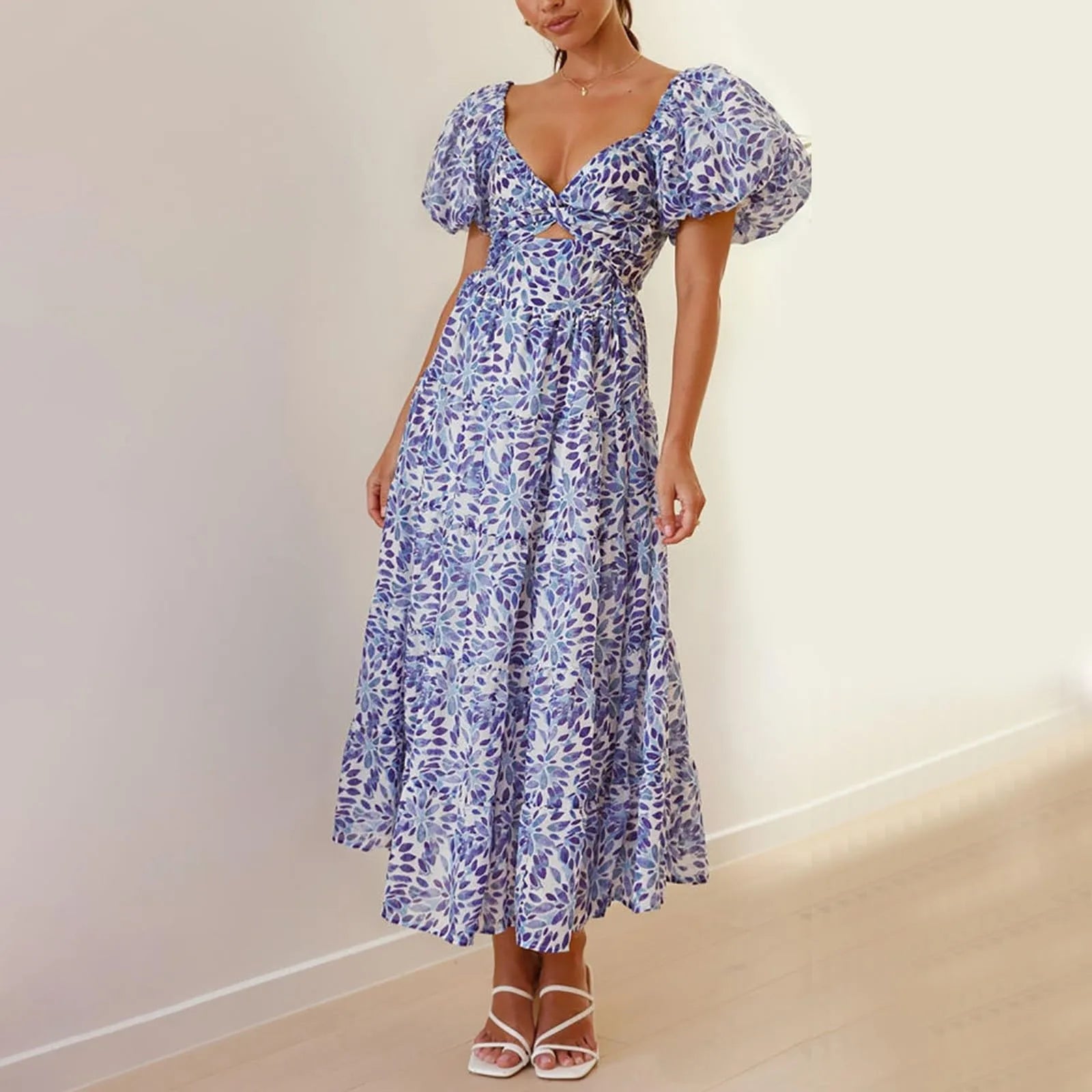 Mira | Florales, formelles Maxikleid mit V-Ausschnitt
