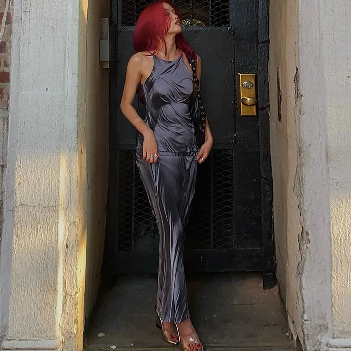 Damen figurbetontes Abendkleid mit Trägern und rückenfreiem Design
