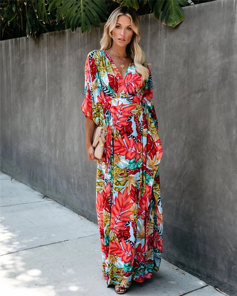 Noa | Maxikleid im Kimono-Stil mit Blumenmuster in großen Größen