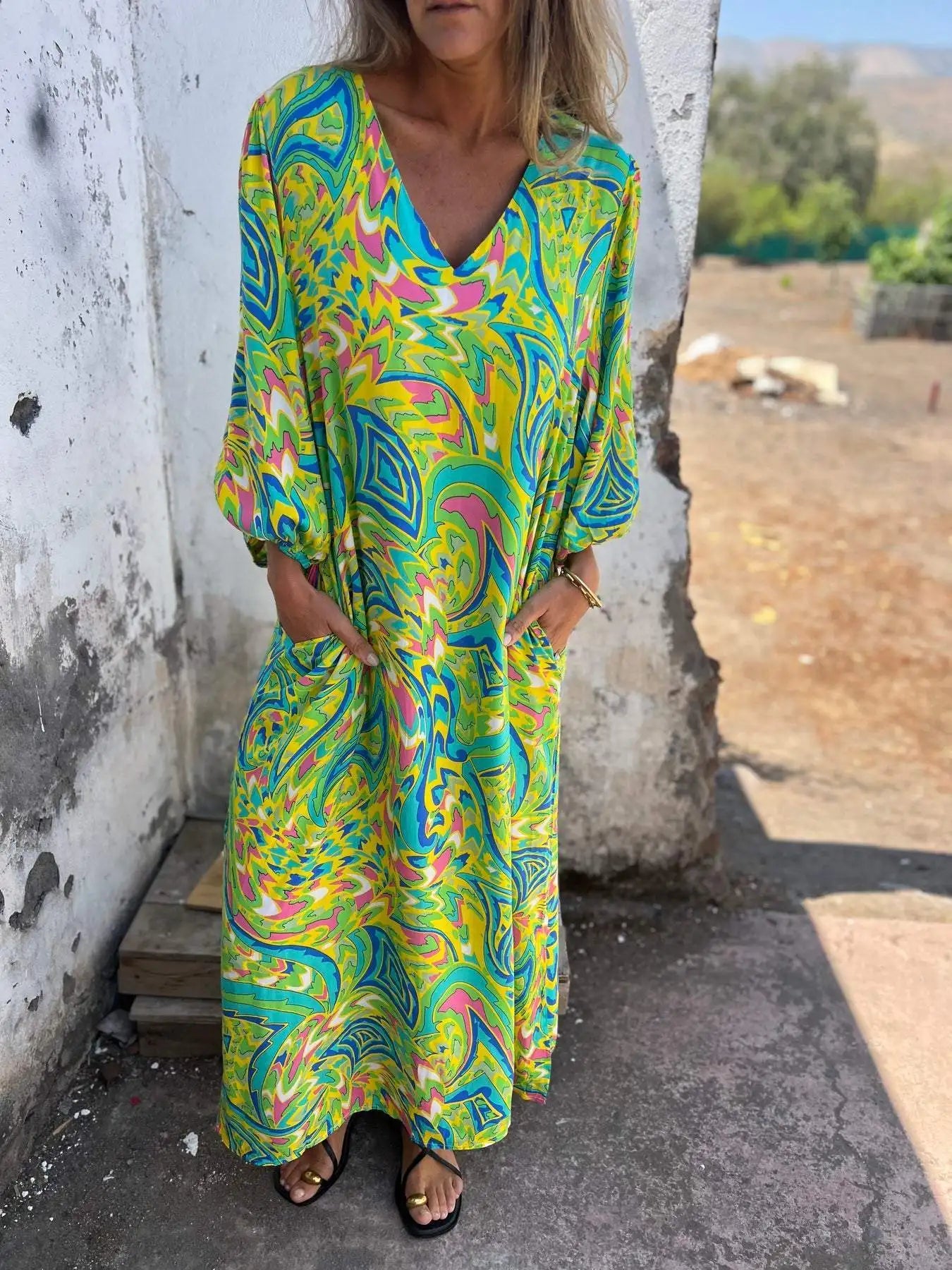 Solstice Bloom™ Boho Maxikleid mit Taschen