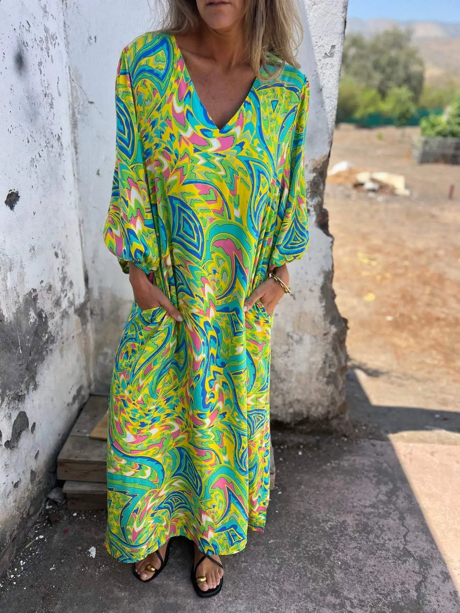Solstice Bloom Boho Pocket Maxi Dress