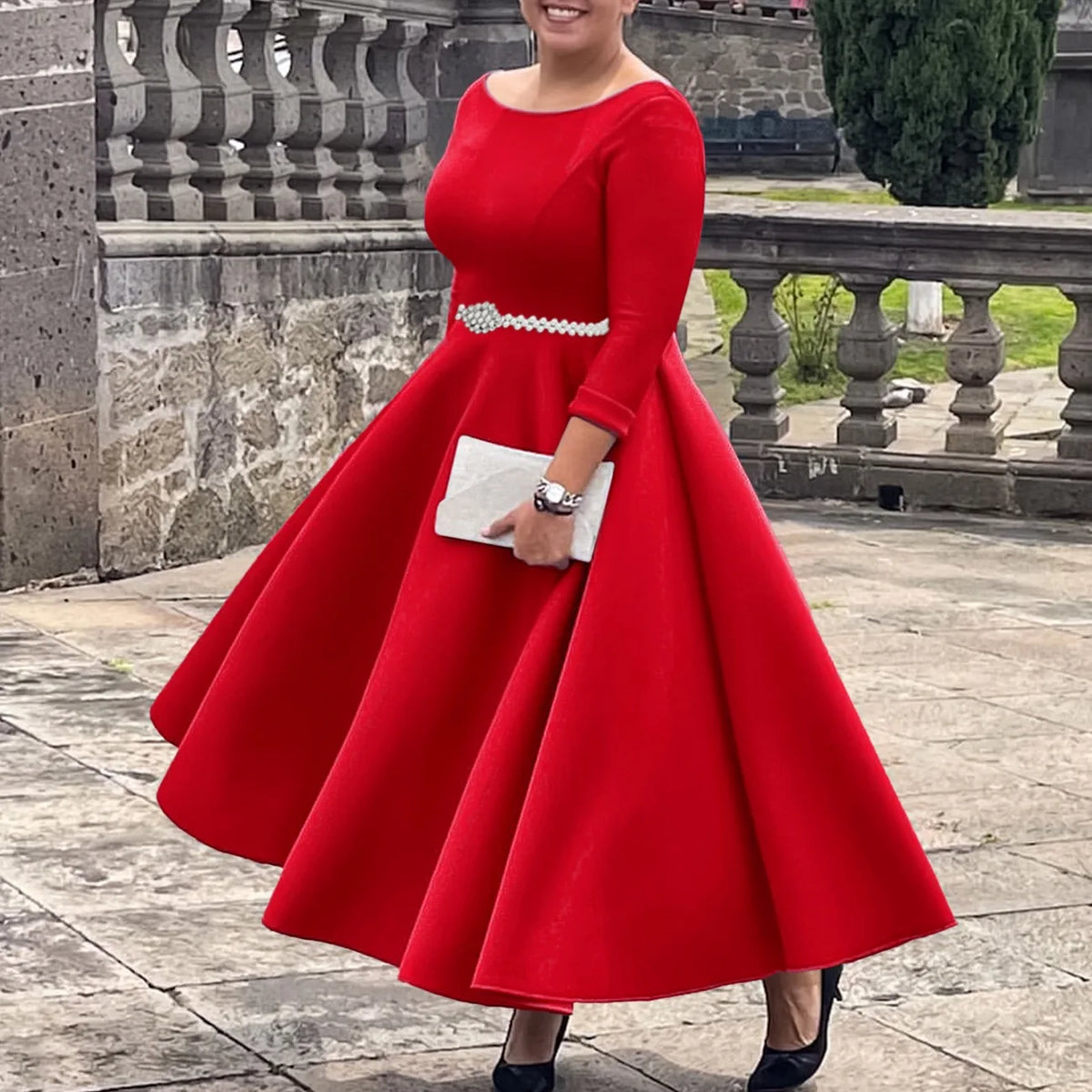 Alessia | Faltenwurf Maxi-Kleid in A-Linie mit Gürtel