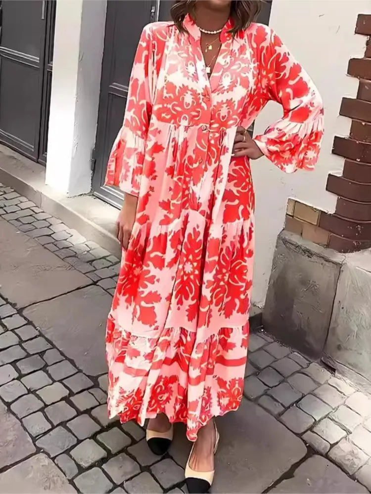 Lila | Maxikleid im Boho-Stil mit V-Ausschnitt und ausgestellten Ärmeln