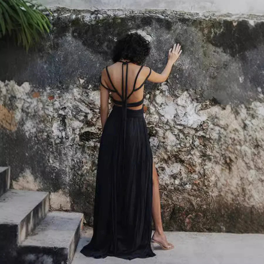 Set aus drapiertem Crop-Top und langem Rock mit Schlitz und dekorativen Kordeldetails