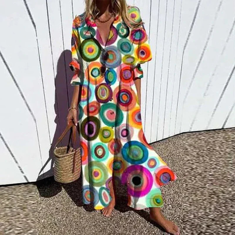 Olivia Short Sleeve Flowy Boho Chic Summer Maxi Dress