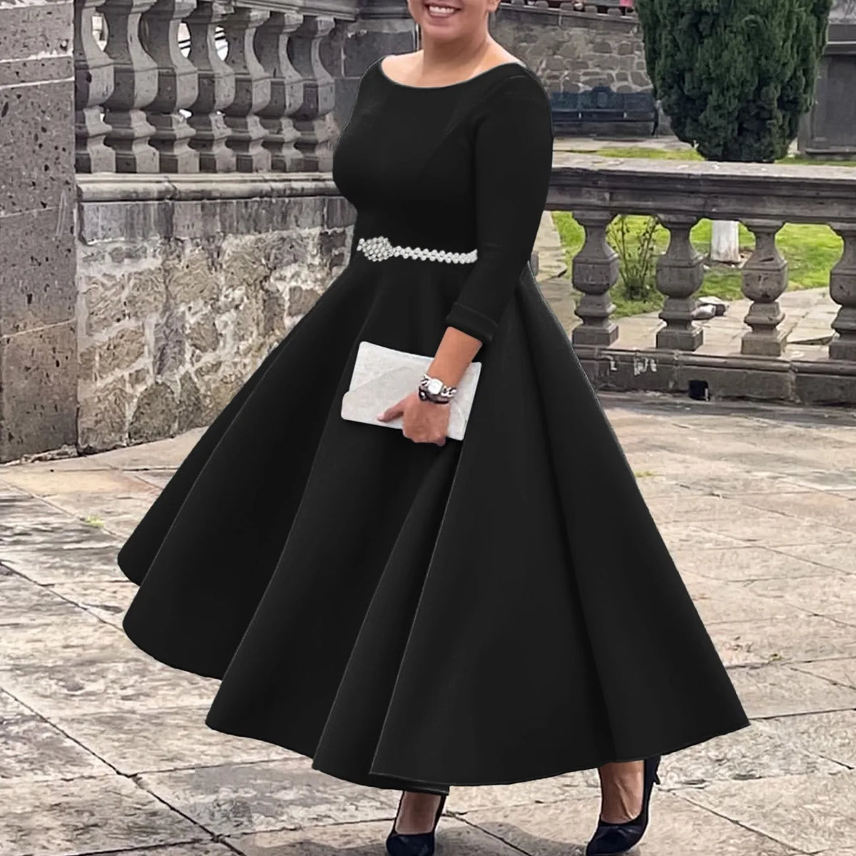 Alessia | Faltenwurf Maxi-Kleid in A-Linie mit Gürtel