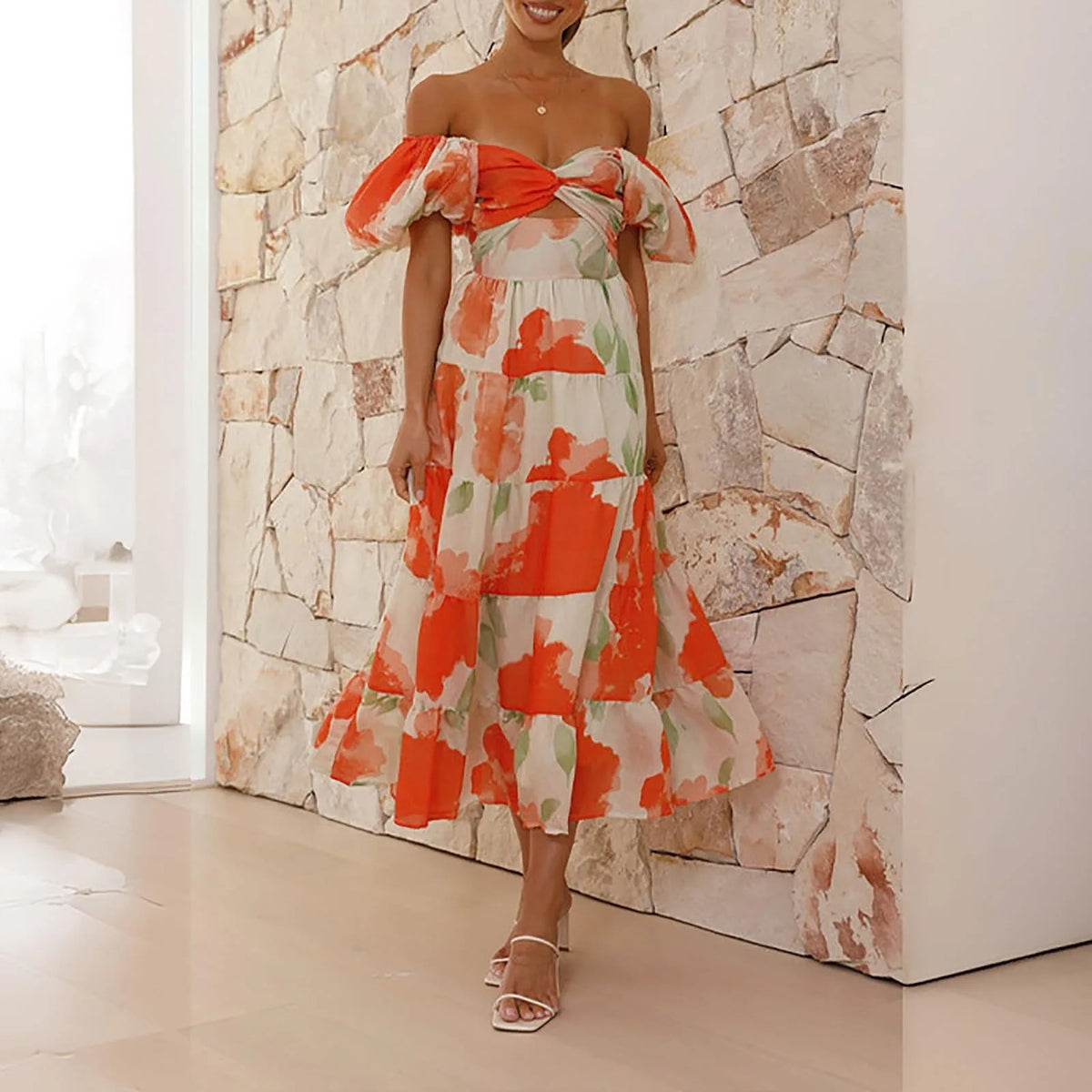 Mira | Florales, formelles Maxikleid mit V-Ausschnitt